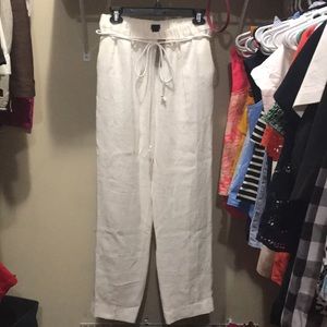 J Crew NWT white linen pants with rope belt